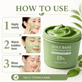 Generic Holy Basil Bubble Deep Mask in a calm spa lifestyle setting conveying self-care