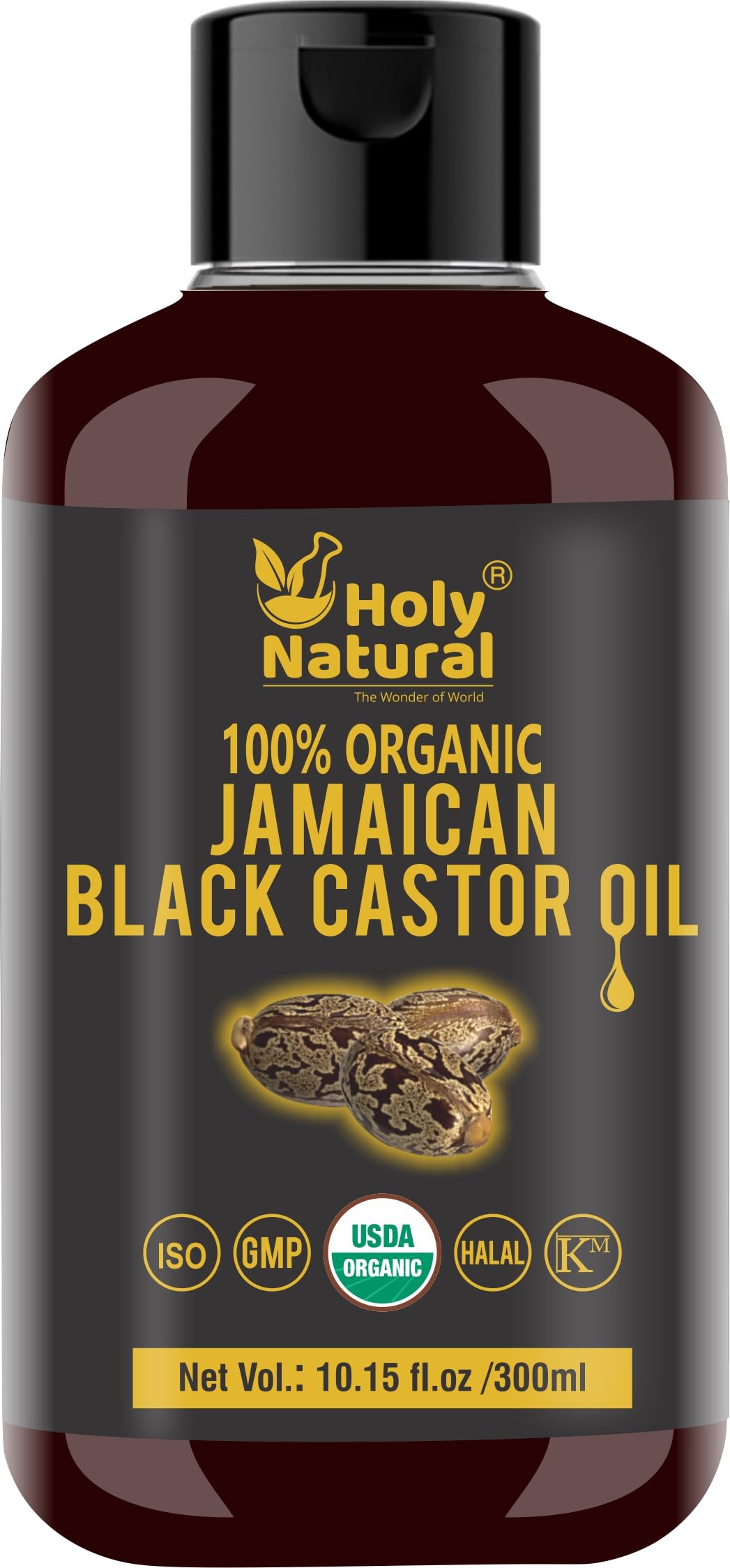 Holy Natural front bottle showing label and 10.15 fl oz size, emphasizes purity