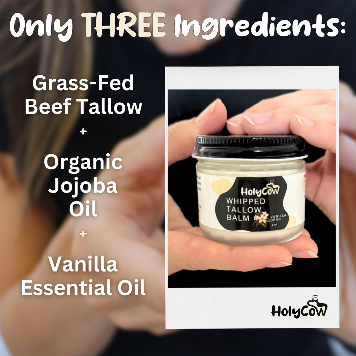 HolyCow balm applied on hand demonstrating fast hydration and softness