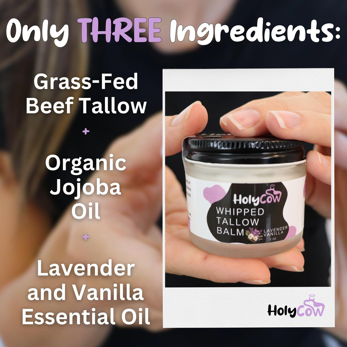 HolyCow whipped tallow texture close-up highlighting creamy spreadable consistency
