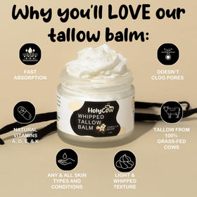 HolyCow whipped tallow texture close-up showing creamy absorbent finish