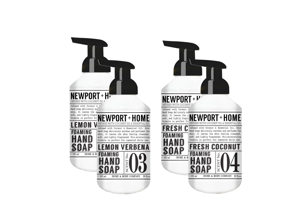 Home & Body Company front packaging showing 4 bottles and scent labels for easy selection