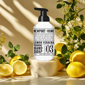 Home & Body Company foam on hand showing creamy lather and gentle cleansing benefit