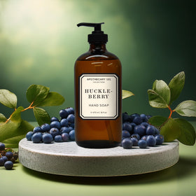 Home & Body Company Huckleberry soap pouring into hand demonstrating easy pump use