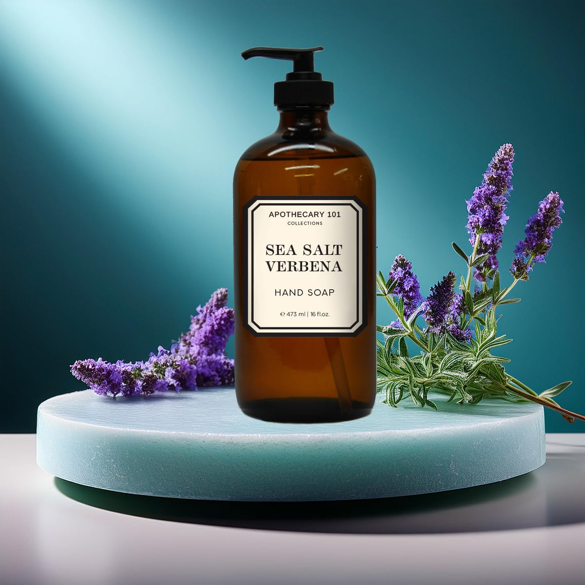 Home & Body Company Sea Salt Verbena close-up label showing vintage apothecary charm