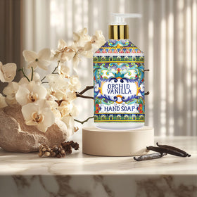 Home & Body Company bottles staged on bathroom counter adding decorative scent options