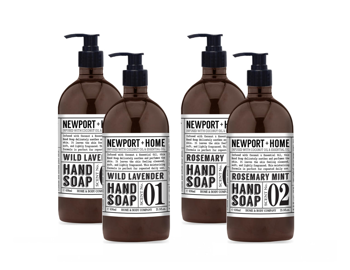 Home & Body Company Newport front bottles showing dual scents and large size for convenience