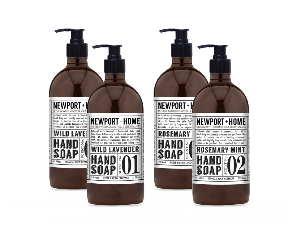 Home & Body Company Newport front bottles showing dual scents and large size for convenience