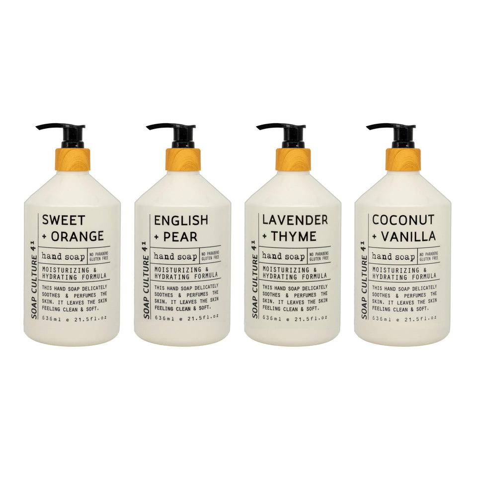 Home & Body Company front view of four-pack bottles showing variety and convenience