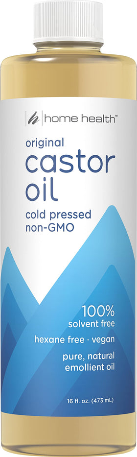 Home Health castor oil front bottle showing clean packaging and benefits