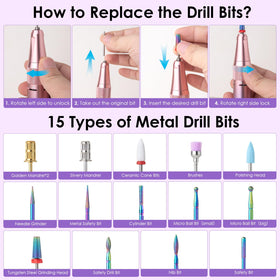 homeasy drill bits and sanding bands laid out for versatile manicure tasks