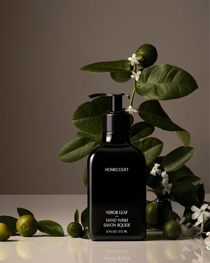 Homecourt front packaging showing label and elegant bottle, promotes gentle cleansing