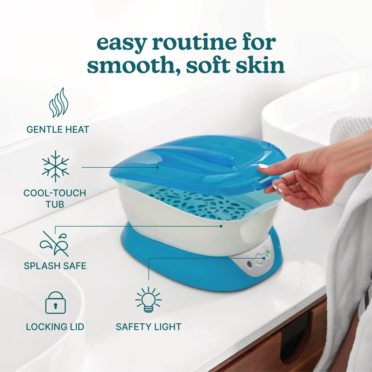 Homedics ParaSpa close-up of smooth melted paraffin wax texture, demonstrating gentle heat