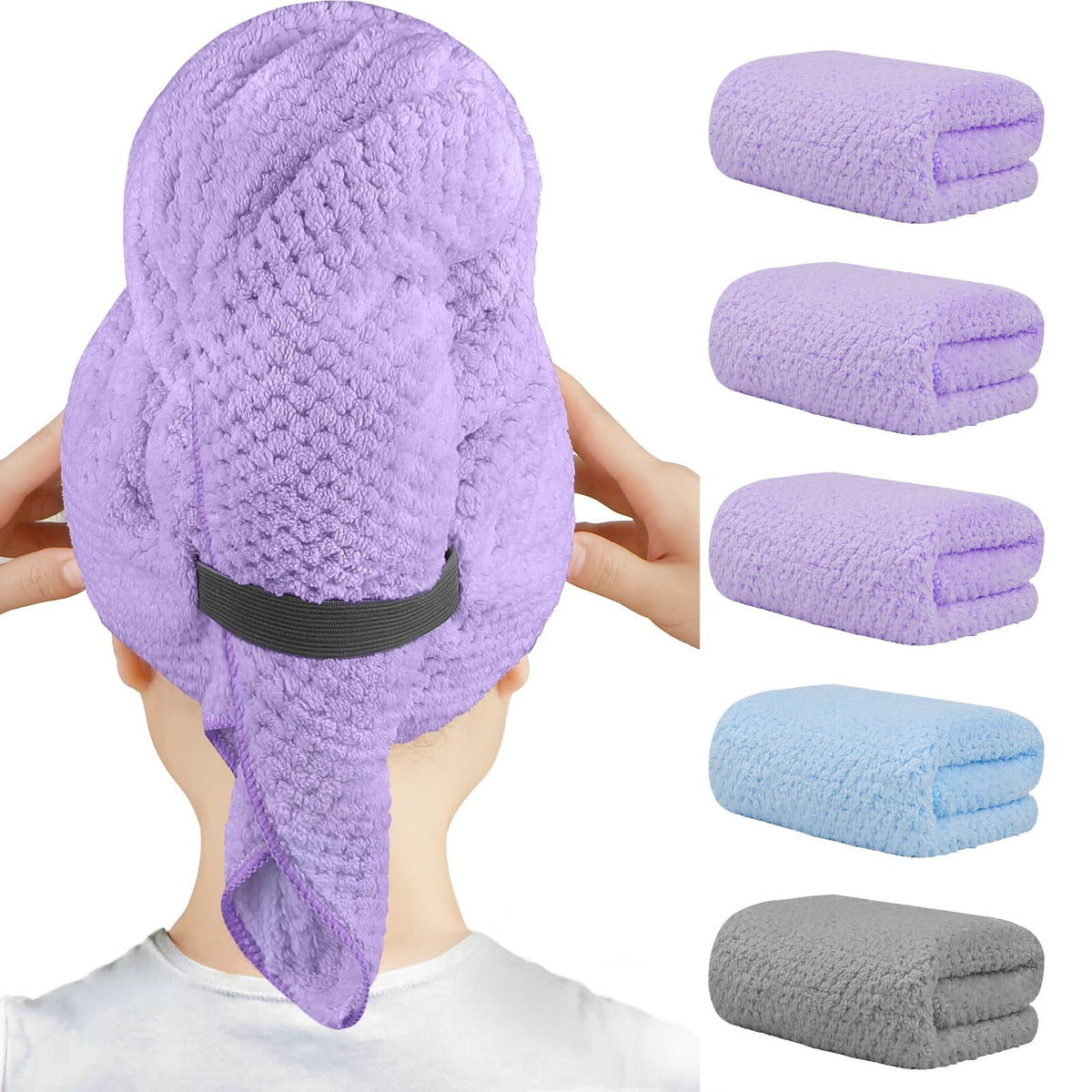 HOMEXCEL front view of five-pack towels showing colors and packaging with quick-dry benefit