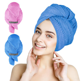HOMEXCEL front view of blue and pink towel pair showing colors and size benefit