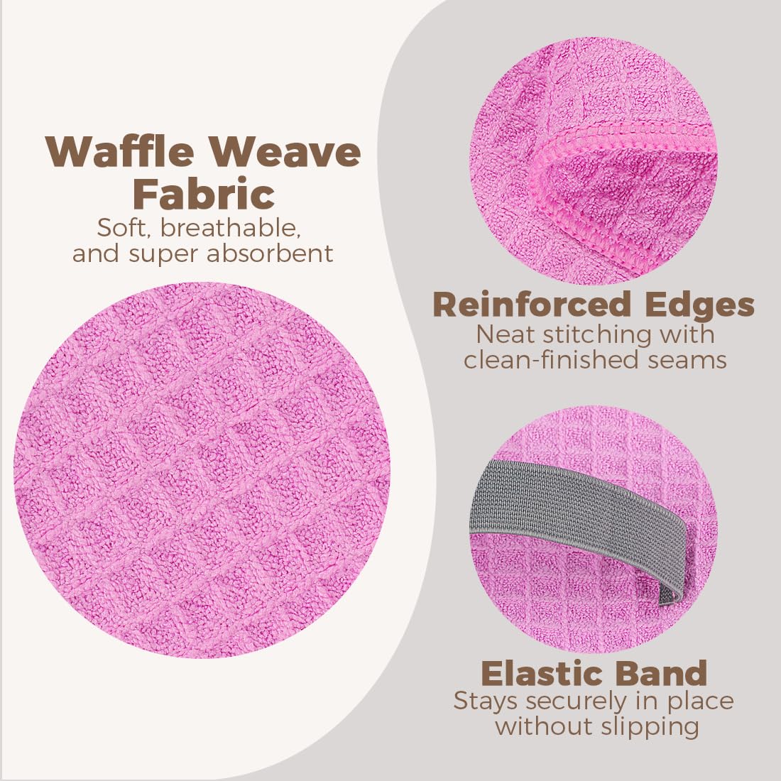 HOMEXCEL towel wrapped on long hair demonstrating secure dry-hair benefit