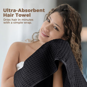 homexcel model wearing turban showing comfortable wrap and frizz control benefit