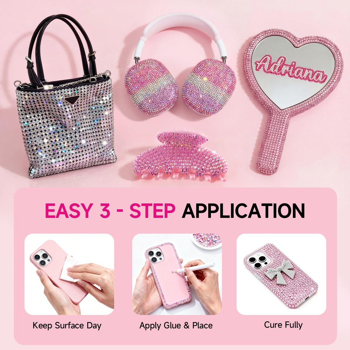 Homsoil rhinestones applied to nail art for salon-quality sparkle