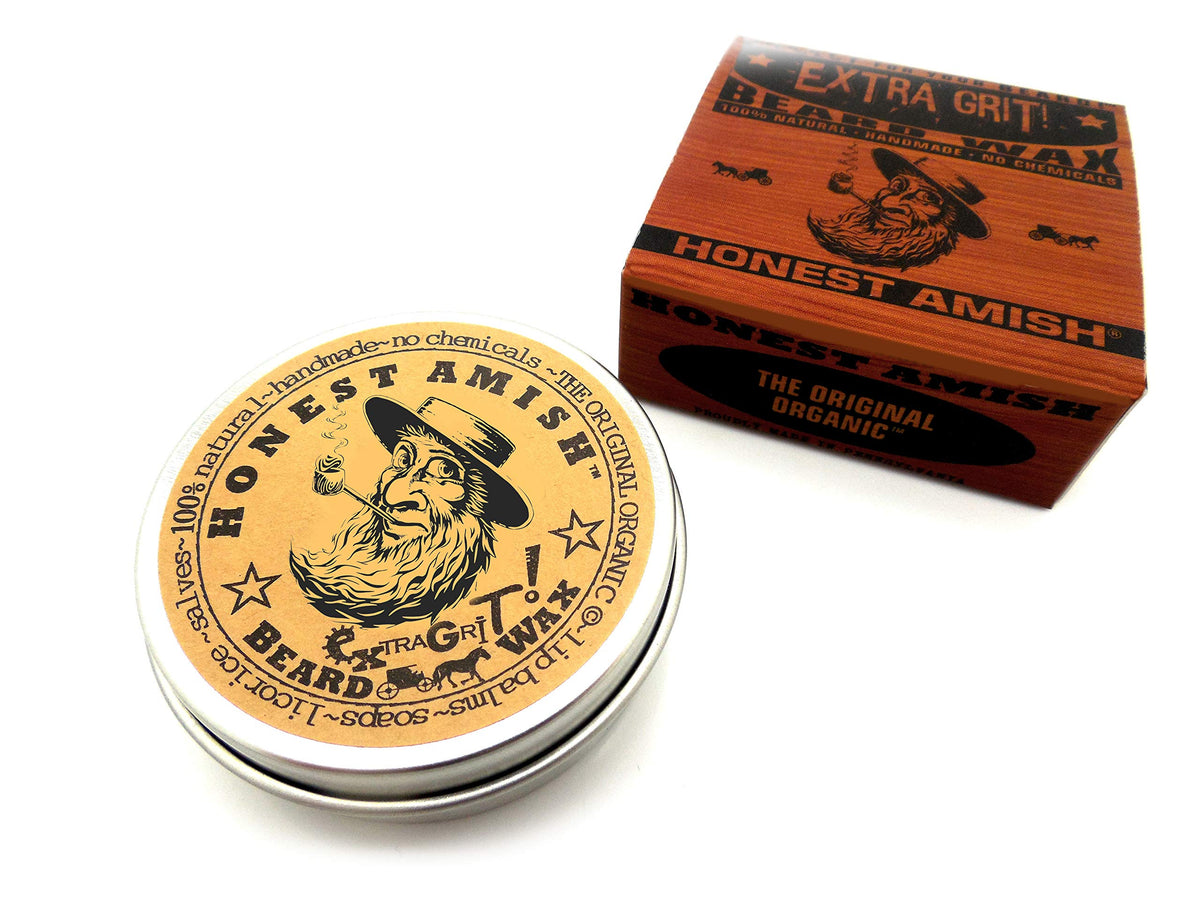 Model applying Honest Amish wax to beard for long-lasting control