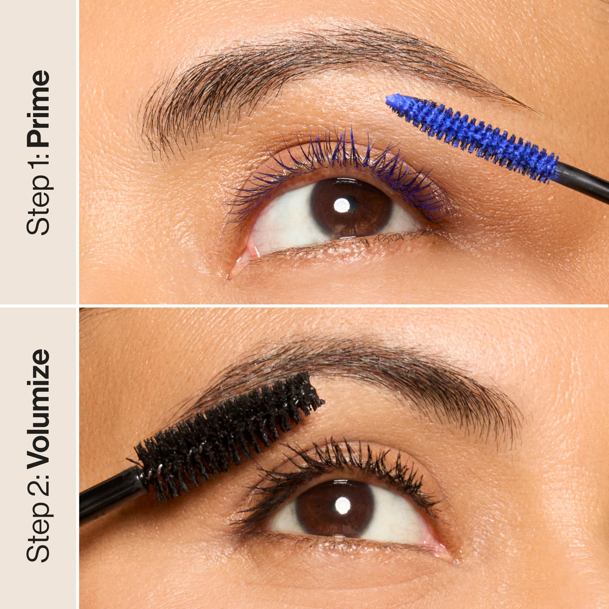 Honest Beauty before and after lashes illustrating thicker appearance