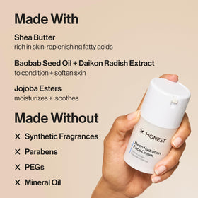 Honest Beauty cream on hand demonstrating easy absorption and moisturizing benefit