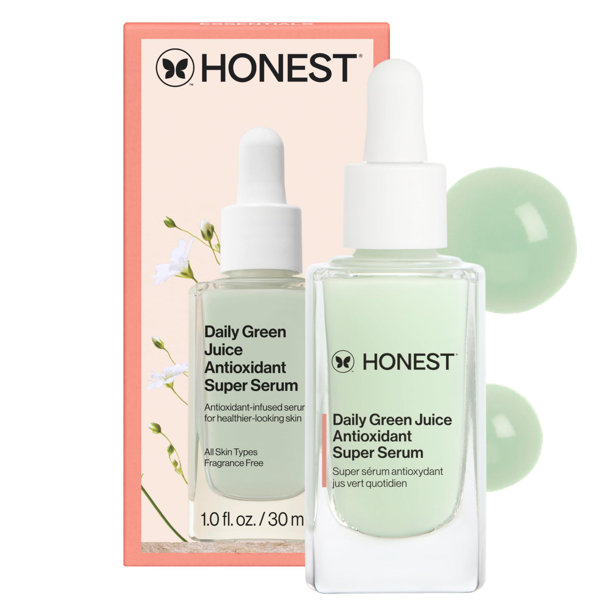 Honest Beauty front bottle view showing clean packaging and daily use benefit