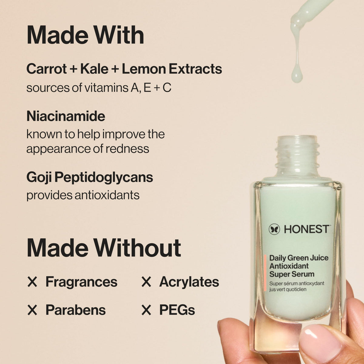 Honest Beauty serum texture drop demonstrating lightweight hydration