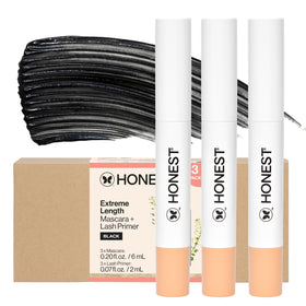 Honest Beauty front packaging showing three double-ended tubes and product benefit