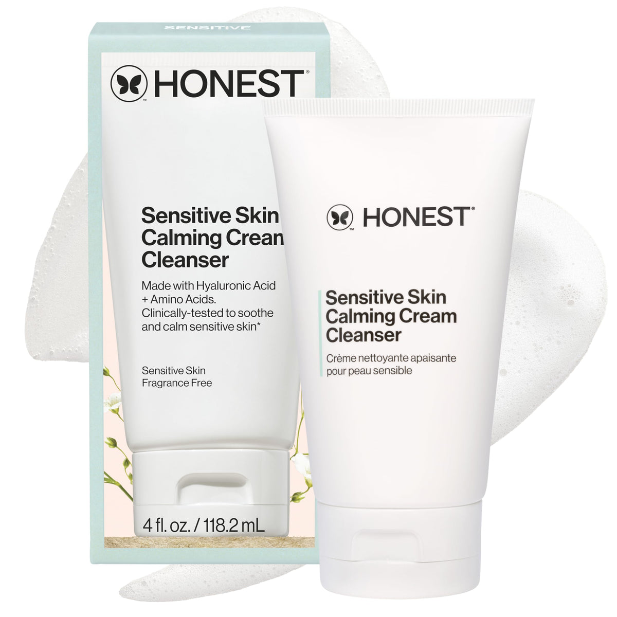 Honest Beauty cleanser front pump showing packaging and gentle formula benefit