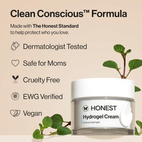 Honest Beauty product label focused on hyaluronic, jojoba, squalane benefits