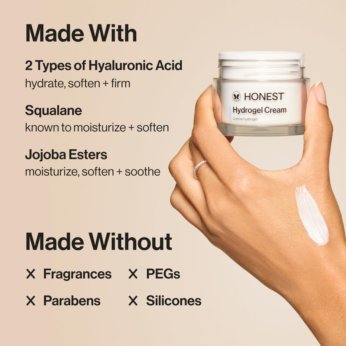 Application of Honest Beauty cream onto skin demonstrating fast absorption