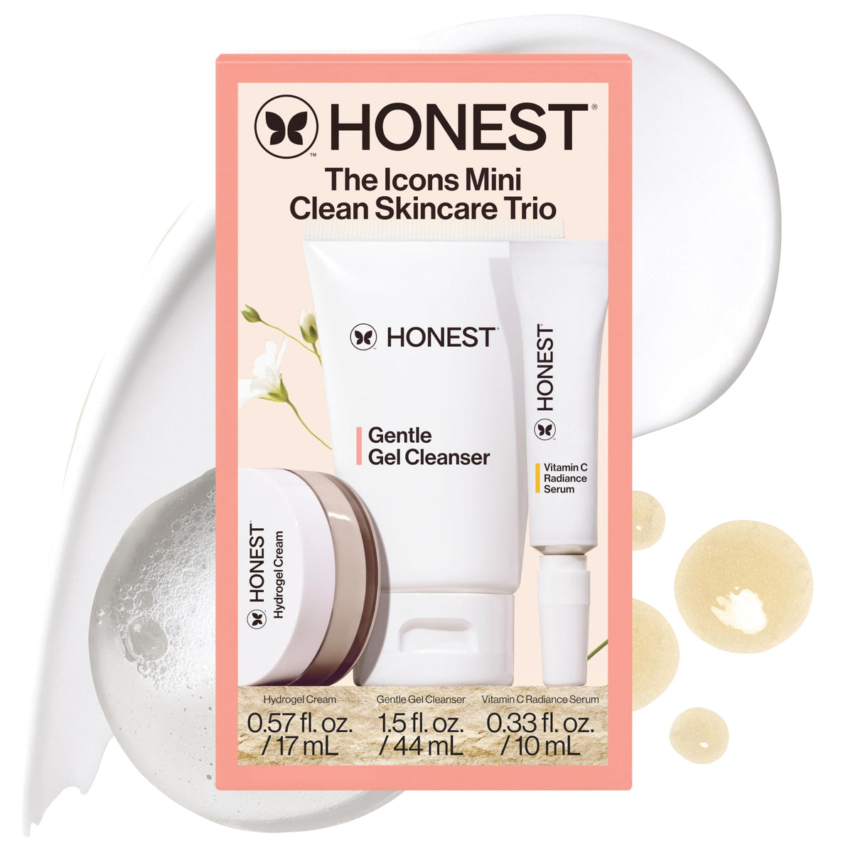 Honest Beauty front packaging showing travel trio and convenience