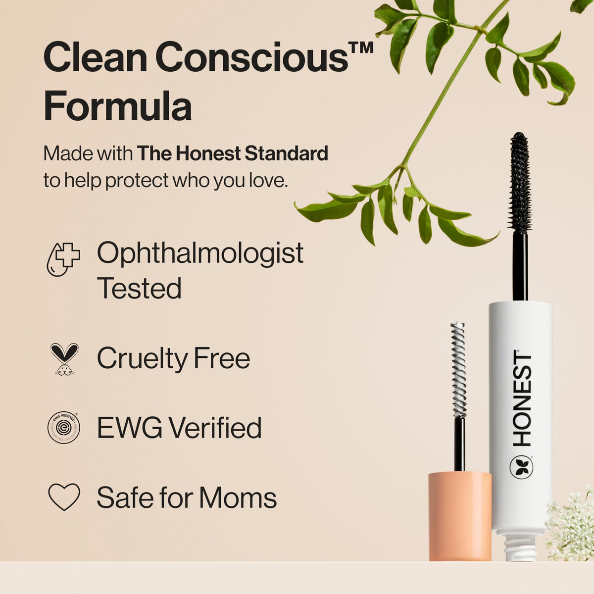 Honest Beauty mascara stroke swatch demonstrating rich black color and even coating