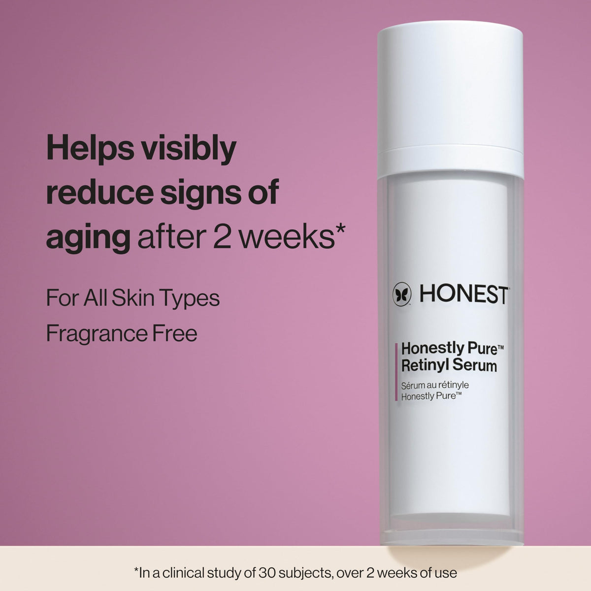 Honest Beauty serum dropper dispensing a clear drop for precise nightly use