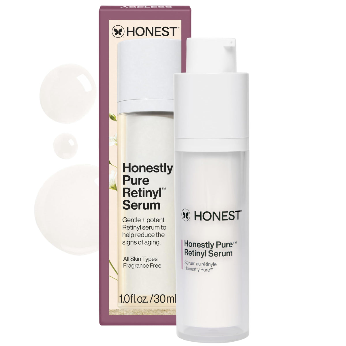 Honest Beauty bottle front view shows simple fragrance-free packaging and benefits