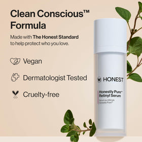 Honest Beauty ingredient label showing retinyl linoleate, hyaluronic acid, niacinamide