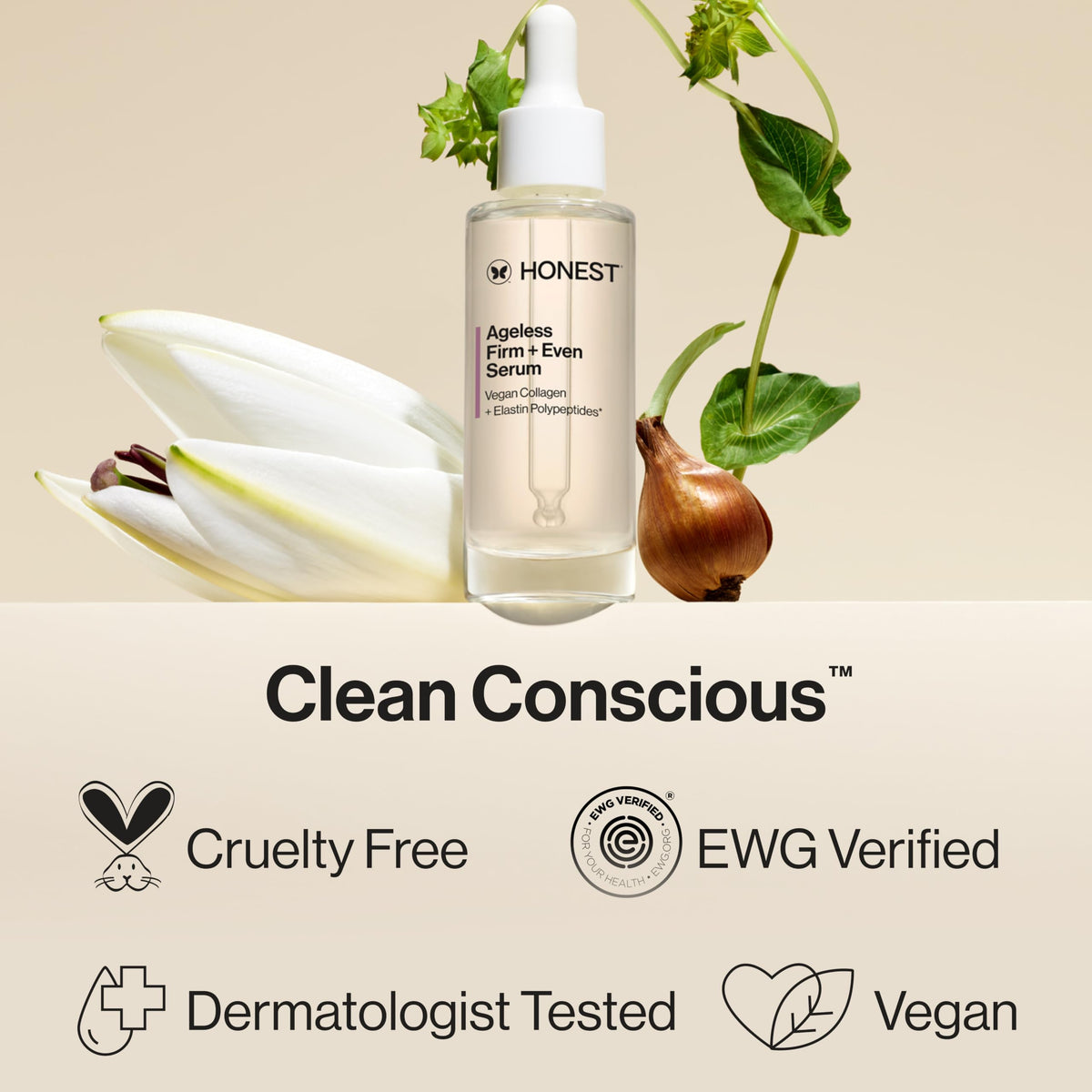 Honest Beauty serum applied to jawline showing firmer-looking skin effect