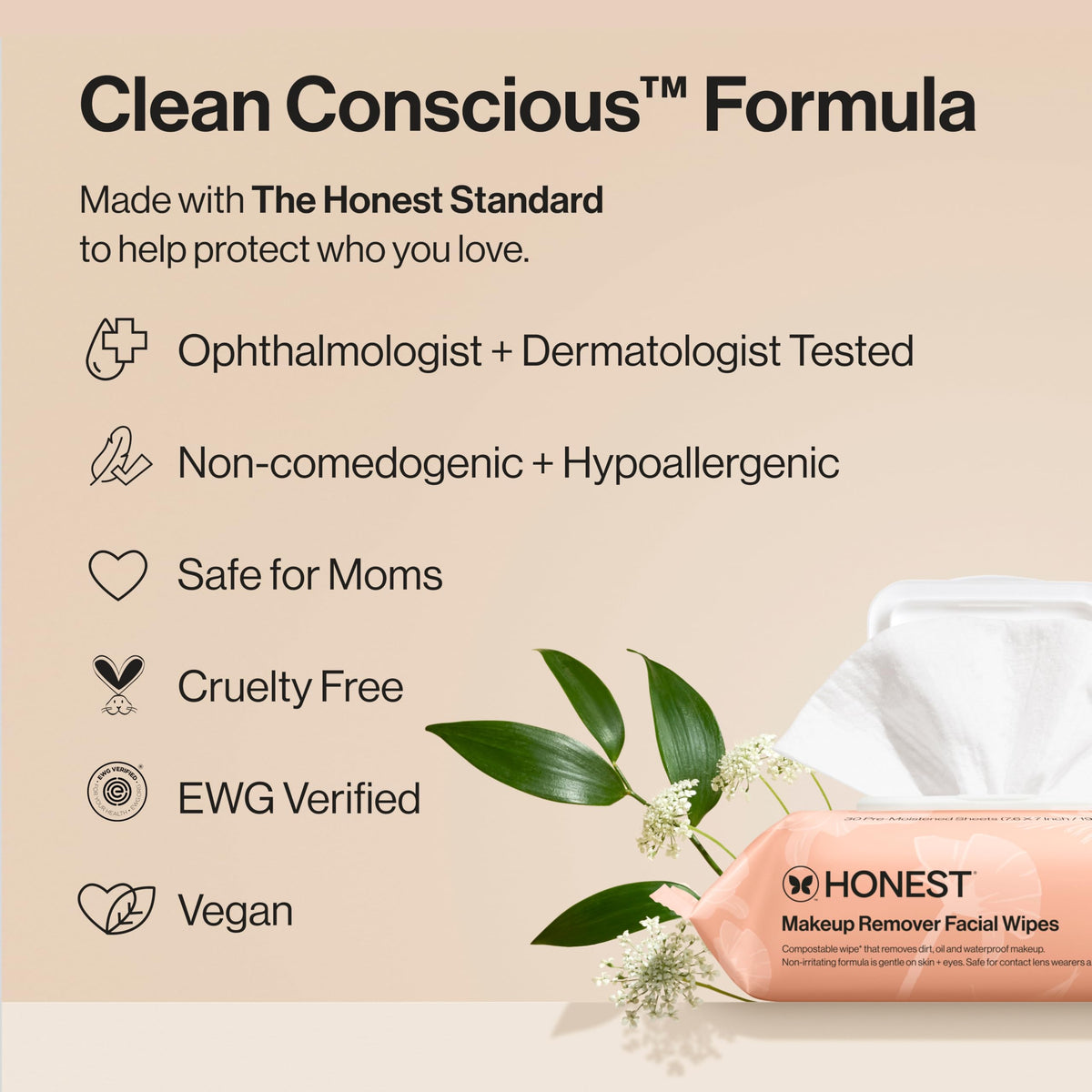 Honest Beauty wipe on hand showing scale and convenient size for travel