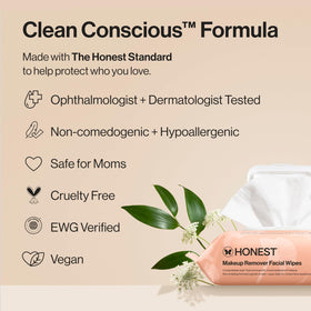 Honest Beauty wipe on hand showing scale and convenient size for travel