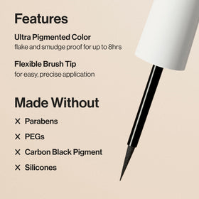 Honest Beauty swatched black pigment stroke demonstrating rich color payoff and smooth finish