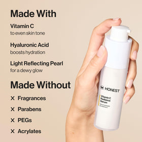 Honest Beauty travel kit held in hand demonstrating compact size