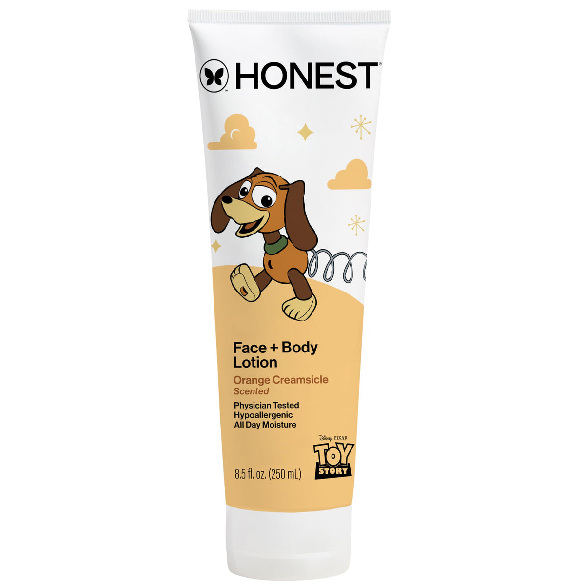 The Honest Company front packaging showing Orange Creamsicle scent and playful Toy Story art