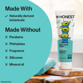 Botanical ingredients flatlay with The Honest Company product illustrating natural, plant-derived formulation