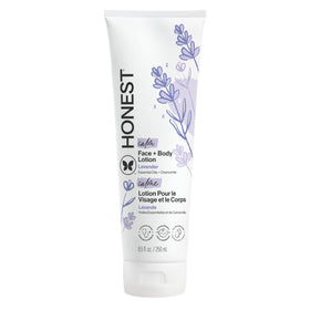The Honest Company bottle front view showing lavender lotion, soothing hydration