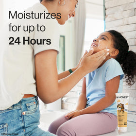 The Honest Company lotion texture close-up demonstrating fast-absorbing, non-greasy finish