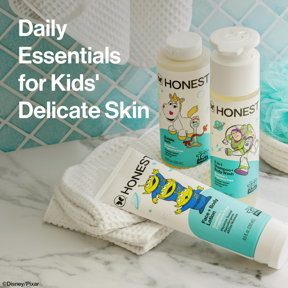 Toy Story character art on The Honest Company packaging highlighting playful design for kids