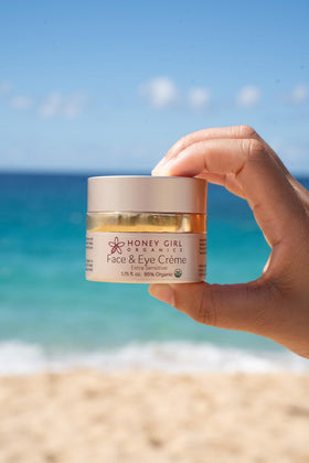 Close-up cream texture of Honey Girl Organics showing smooth, rich moisture for dry skin