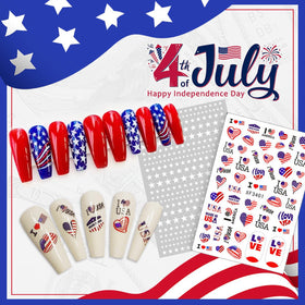 Honey Joy finished nails in Fourth of July style showcasing glossy durable color