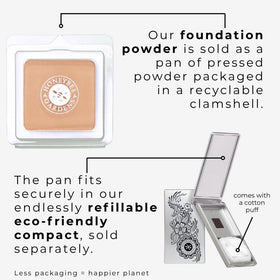 Honeybee Gardens brush applying powder showing smooth blend and even finish