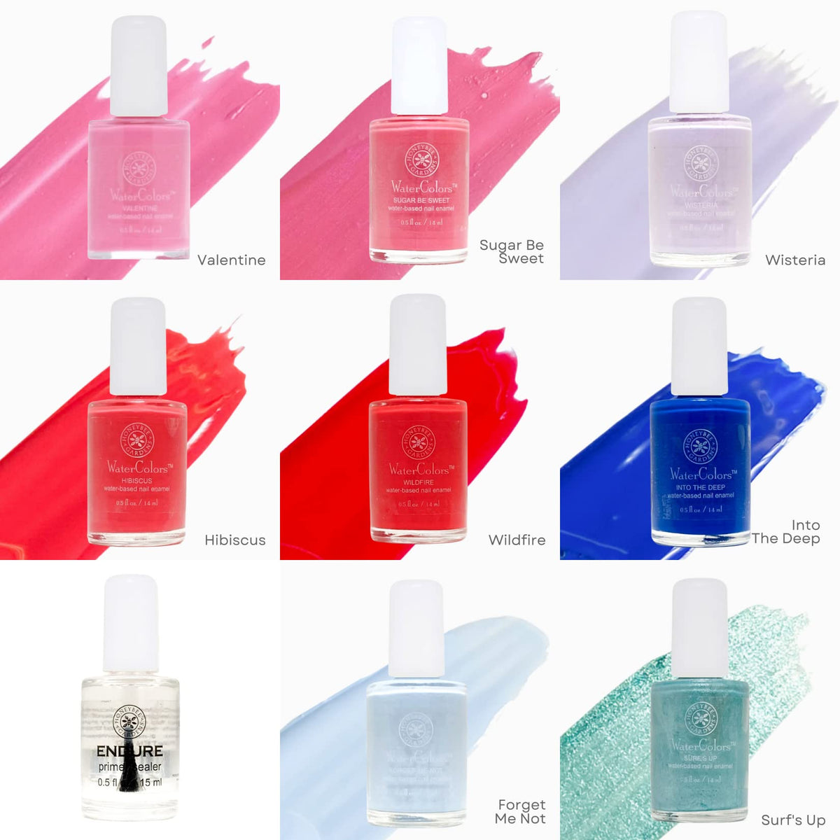 Honeybee Gardens polish on vanity setting showing gentle, low-odor manicure routine
